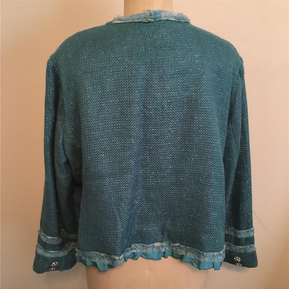 Aqua Blue & Silver Ruffle Trimmed Jacket - Picture 4 of 8